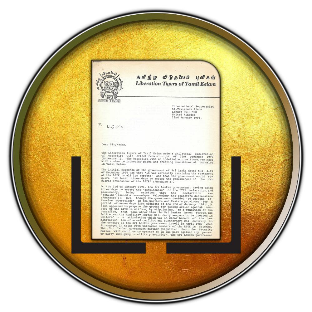 தமிழீழ விடுதலைப் புலிகளின் சர்வதேச செயலகம்   வெளியீடு செய்த அறிக்கை - 22 ஜனவரி 1991